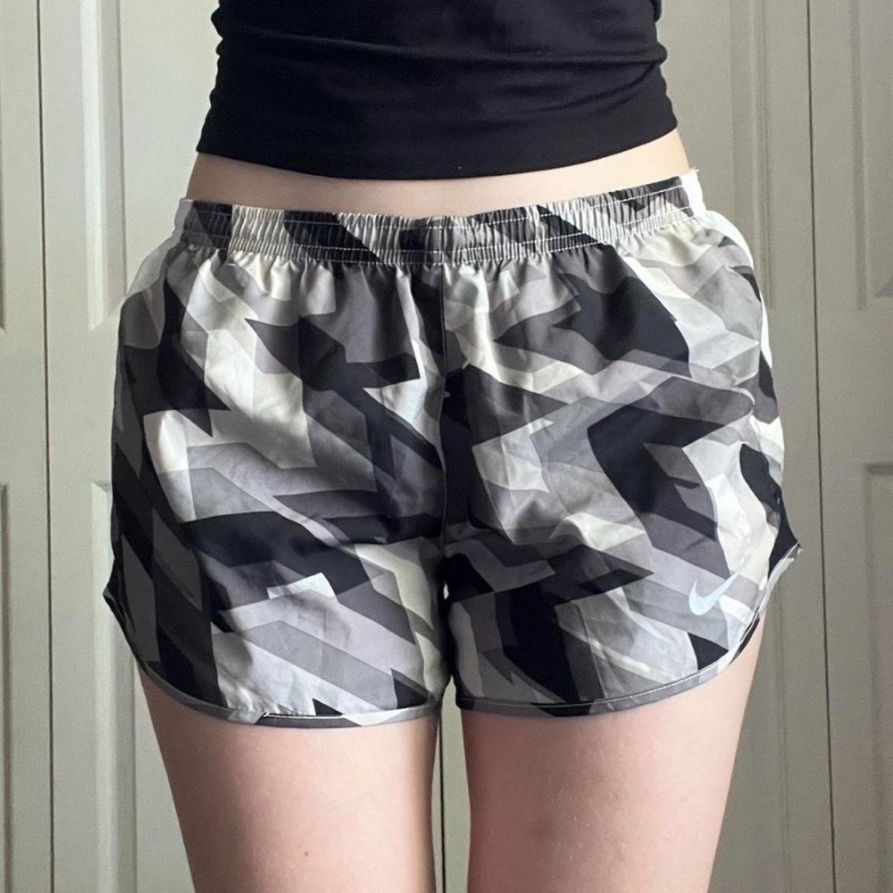 geometric patterned nike dri-fit athletic shorts